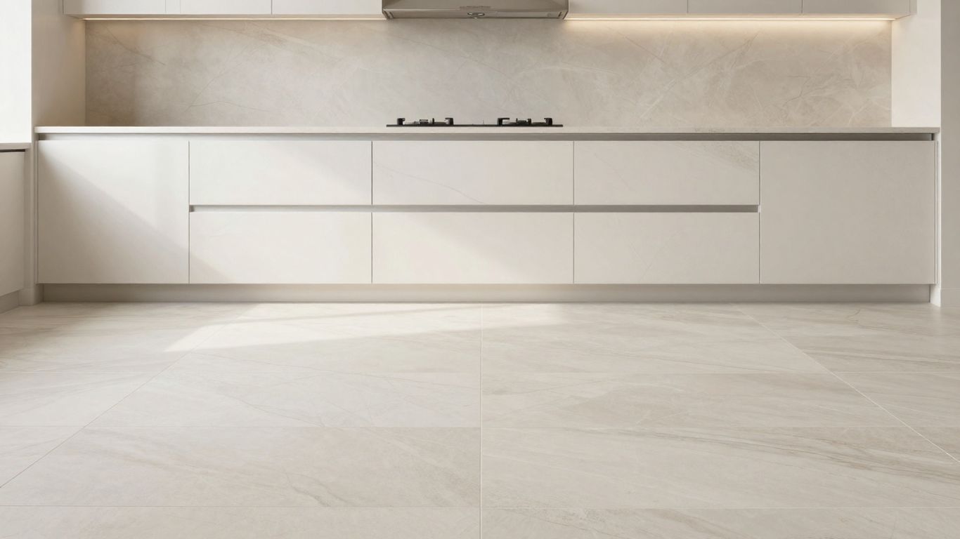 Seamless Slab Stone Tiles In A Modern North London Kitchen